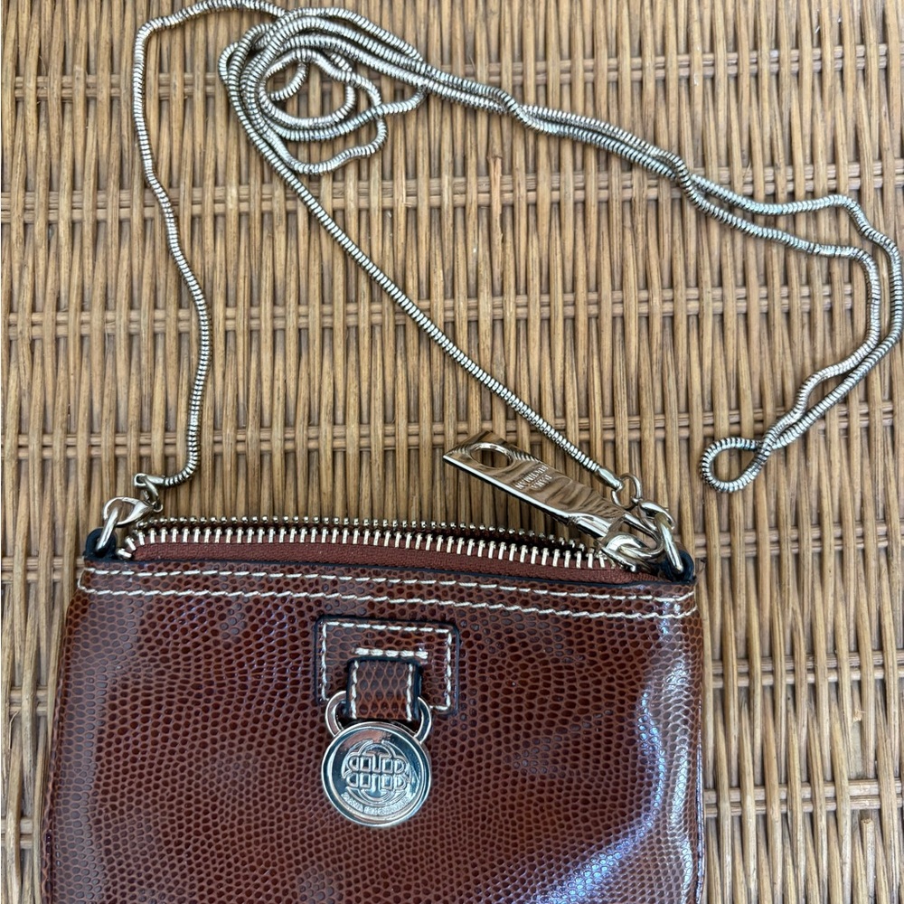 Brown Leather Crossbody Bag with Silver Chain